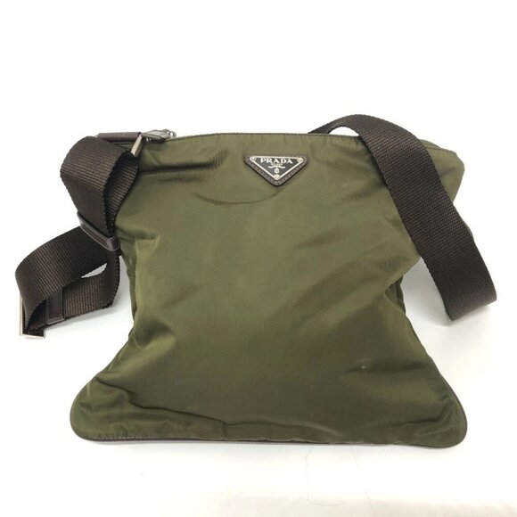 PRADA Triangle logo Crossbody Shoulder Bag Nylon khaki/SilverHardware - Picture 1 of 12